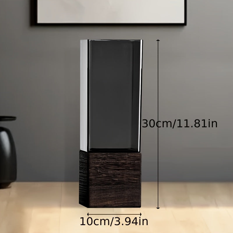 Vase décoratif moderne en acrylique avec base en bois – Élégant et polyvalent pour fleurs et décoration intérieure