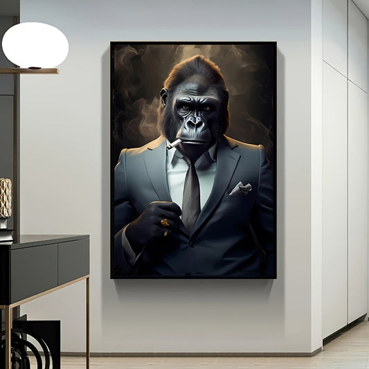 1pc Vintage Gorilla in Suit Smoking Canvas Art Print - Cool, Contemporary Wall Decor for Living Room, Bedroom, Home Office - Unframed, Modern Animal Poster with Formal Attire Gorilla Theme