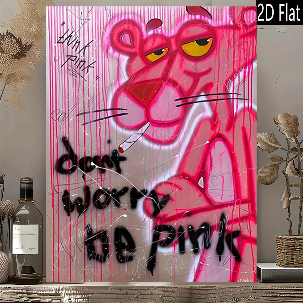 Tableau mural Pink Panther graffiti – Toile urbaine rose et violette sans cadre, style street art moderne