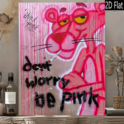 Tableau mural Pink Panther graffiti – Toile urbaine rose et violette sans cadre, style street art moderne