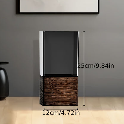 Vase décoratif moderne en acrylique avec base en bois – Élégant et polyvalent pour fleurs et décoration intérieure