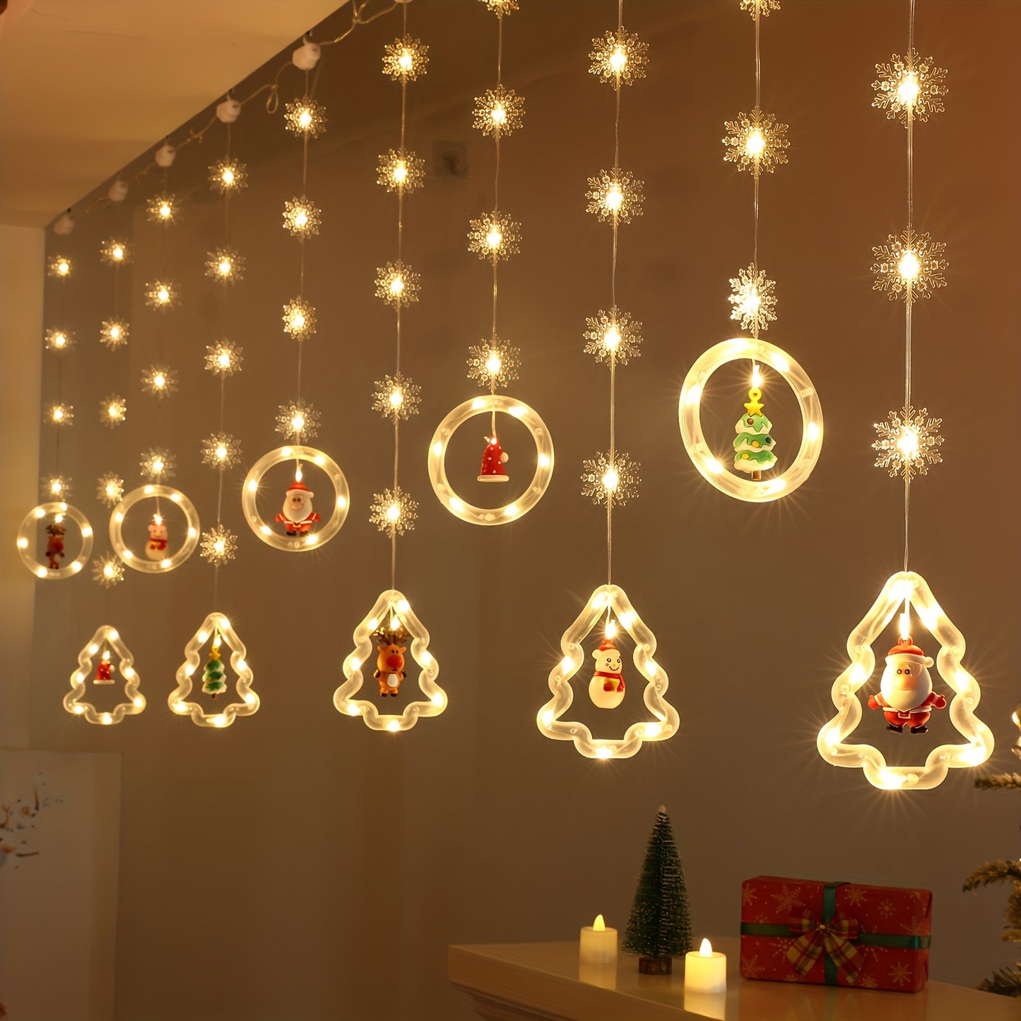 Guirlande de Noël 3 m flocons & figurines – 8 modes lumineux, déco sapin ou murale à LED
