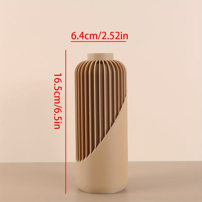 Vase bohème moderne à rayures – Design cylindrique brun et beige, texture 3D, léger et durable