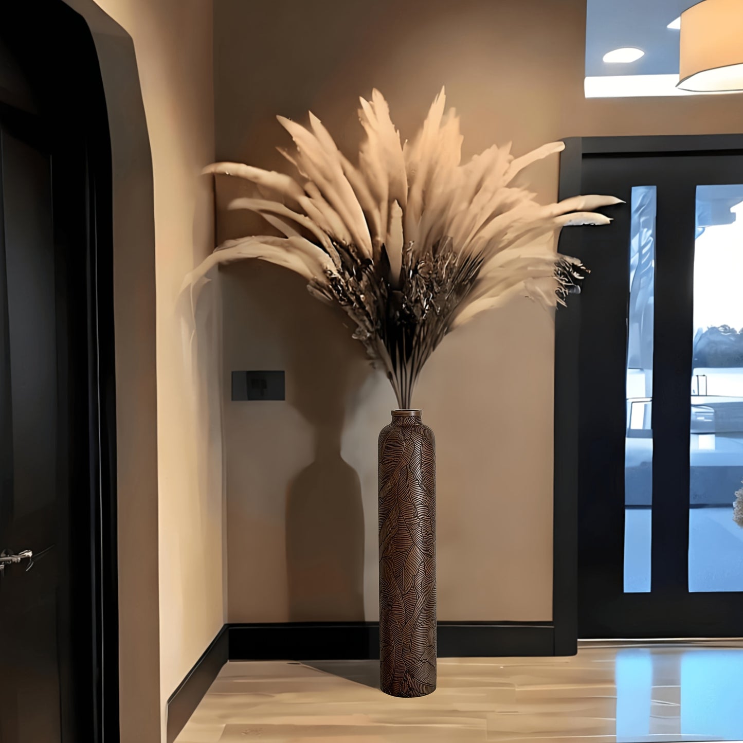 Grand vase bohème – Vase décoratif rayé en résine, 75 cm