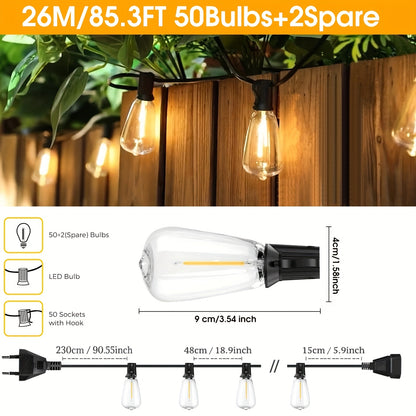 Guirlande lumineuse LED ST38 – 14 m (25 ampoules) ou 26 m (50 ampoules), lumière blanche chaude, déco Noël & ambiance