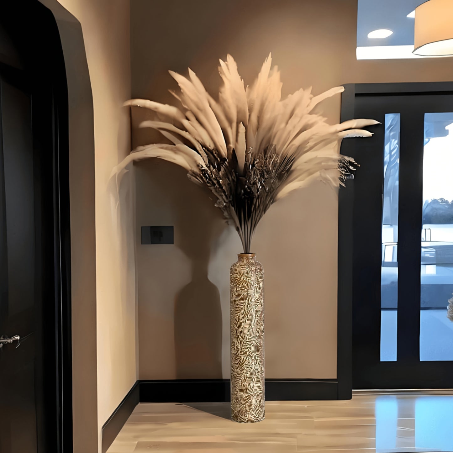 Grand vase bohème – Vase décoratif rayé en résine, 75 cm