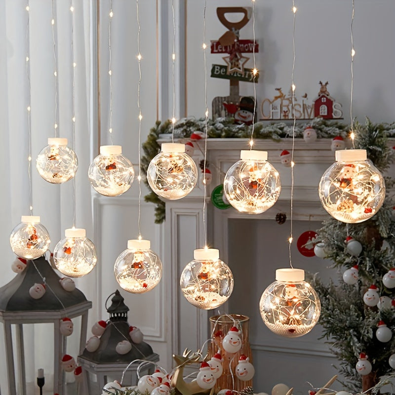 Guirlande lumineuse de Noël 3 m – LED blanc chaud à piles, motifs Père Noël et fleurs