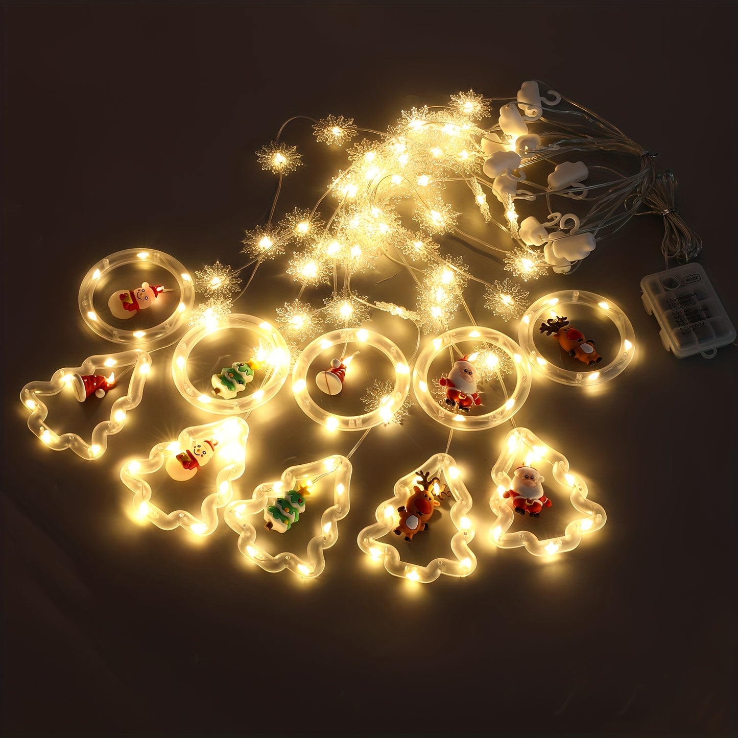 Guirlande de Noël 3 m flocons & figurines – 8 modes lumineux, déco sapin ou murale à LED