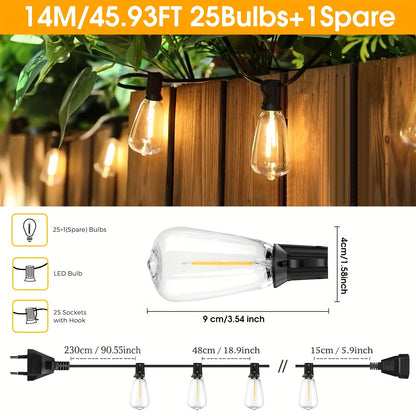Guirlande lumineuse LED ST38 – 14 m (25 ampoules) ou 26 m (50 ampoules), lumière blanche chaude, déco Noël & ambiance