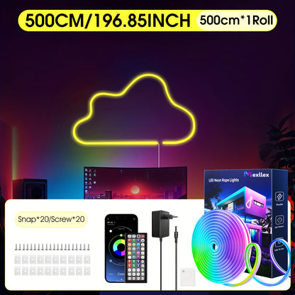 Ruban LED néon flexible RGB – 5 à 30 m, étanche IP67, télécommande & application, déco intérieure et extérieure