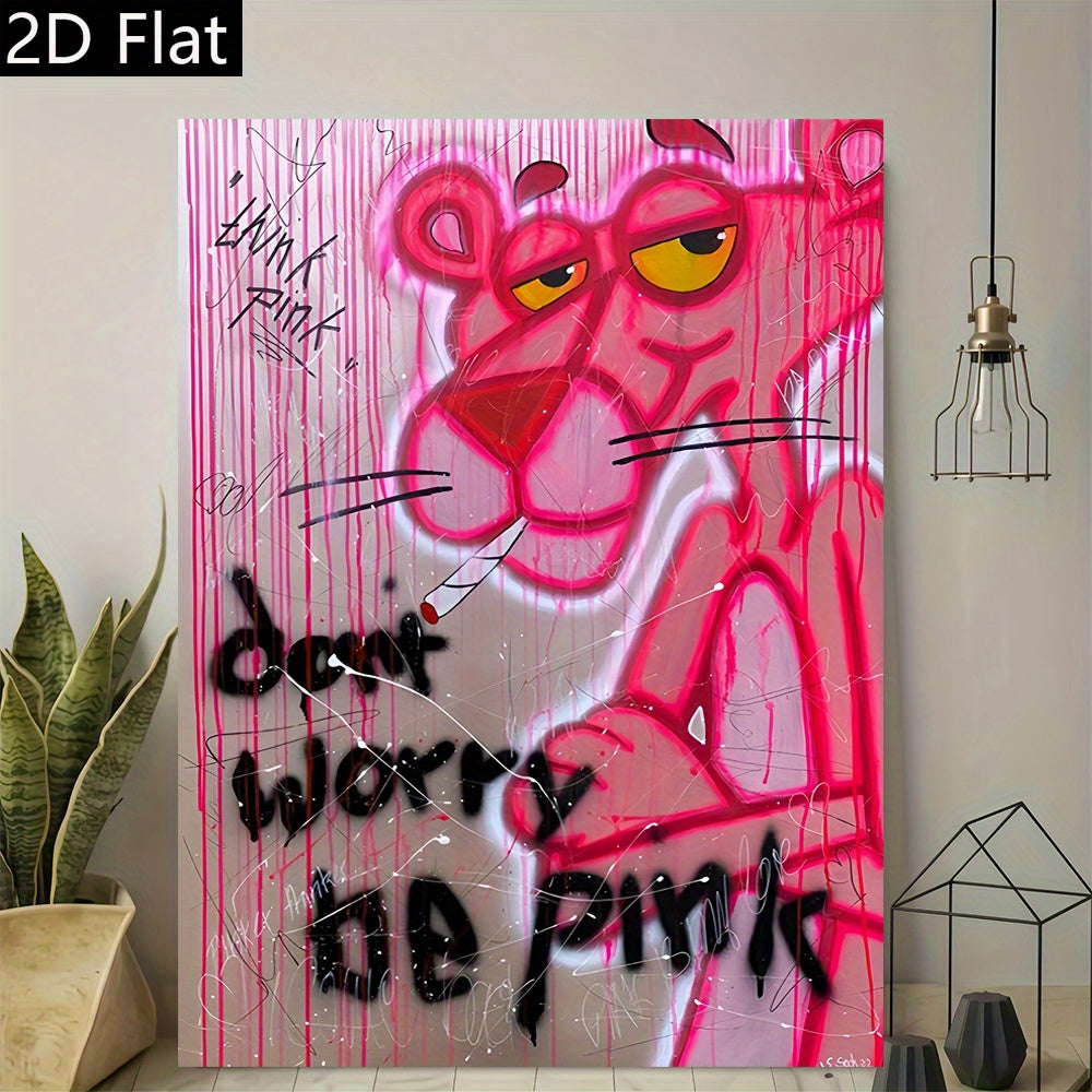 Tableau mural Pink Panther graffiti – Toile urbaine rose et violette sans cadre, style street art moderne