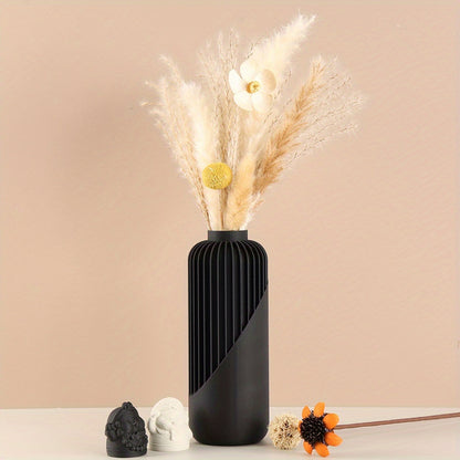 Vase bohème moderne à rayures – Design cylindrique brun et beige, texture 3D, léger et durable