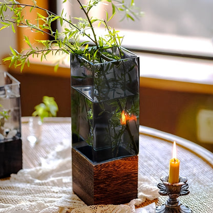 Vase décoratif moderne en acrylique avec base en bois – Élégant et polyvalent pour fleurs et décoration intérieure