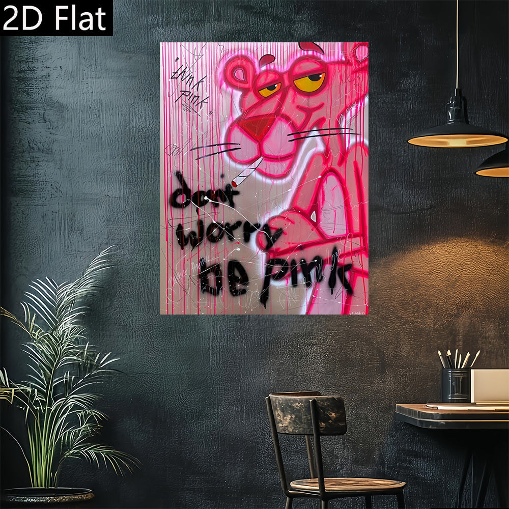 Tableau mural Pink Panther graffiti – Toile urbaine rose et violette sans cadre, style street art moderne