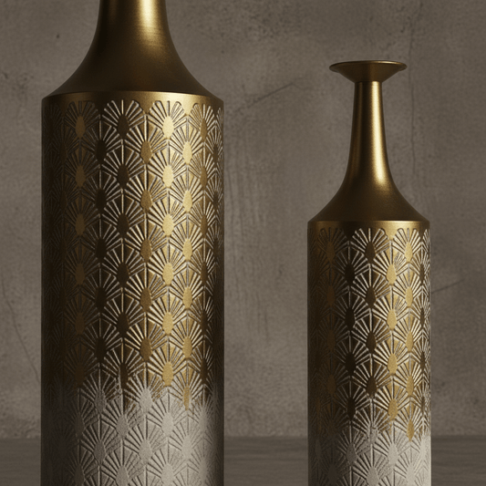 Lot de 2 vases décoratifs en métal – Motif feuille de ginkgo doré, design moderne et raffiné