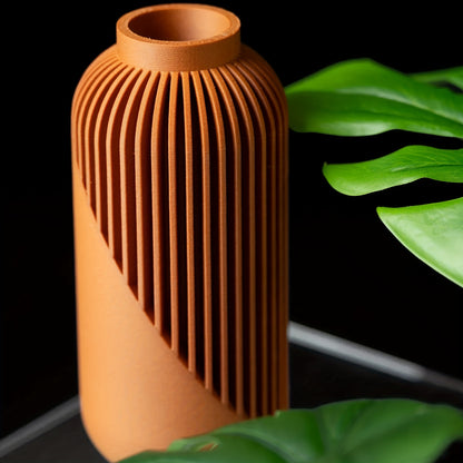 Vase bohème moderne à rayures – Design cylindrique brun et beige, texture 3D, léger et durable