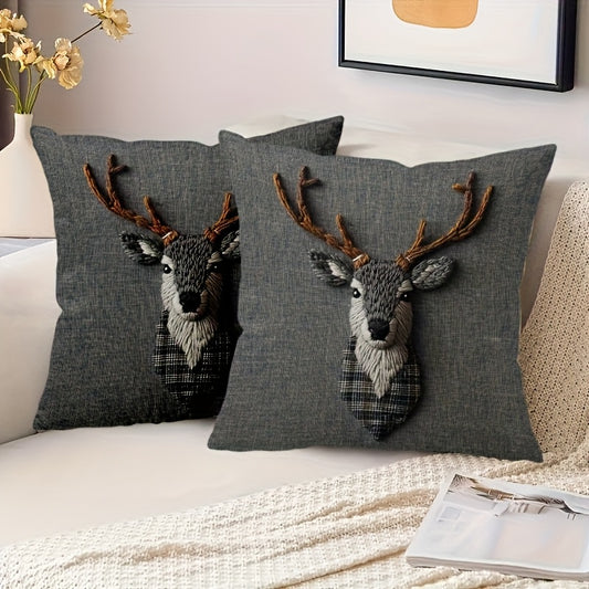 Housses de coussin cerf v– Lot de 2 housses grises 45 cm avec fermeture éclair
