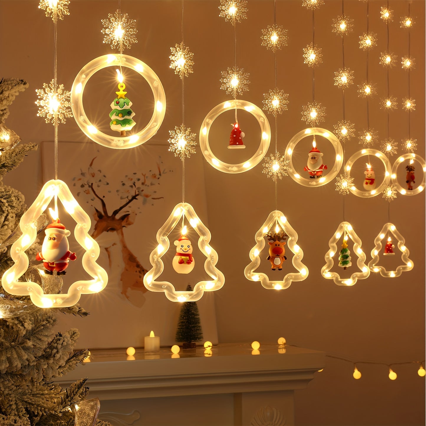 Guirlande de Noël 3 m flocons & figurines – 8 modes lumineux, déco sapin ou murale à LED