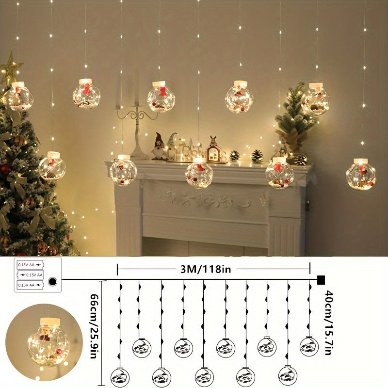 Guirlande lumineuse de Noël 3 m – LED blanc chaud à piles, motifs Père Noël et fleurs