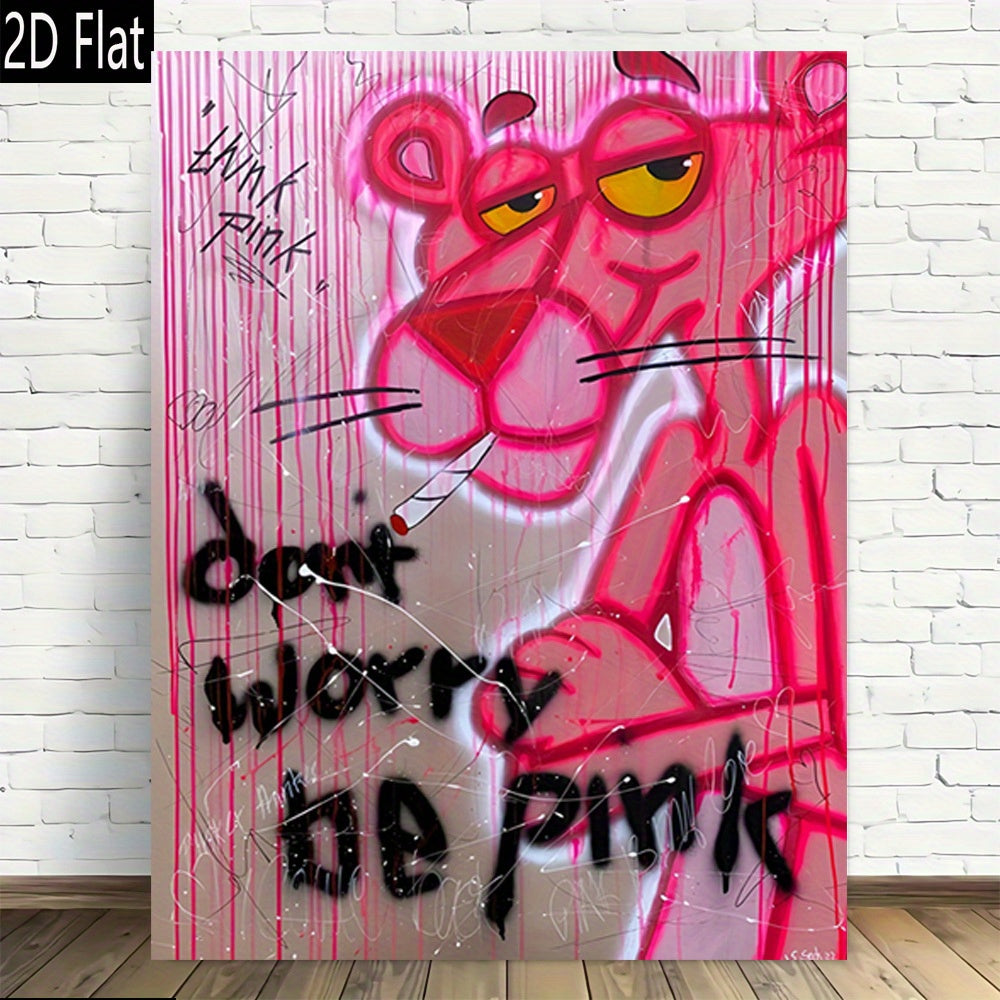 Tableau mural Pink Panther graffiti – Toile urbaine rose et violette sans cadre, style street art moderne