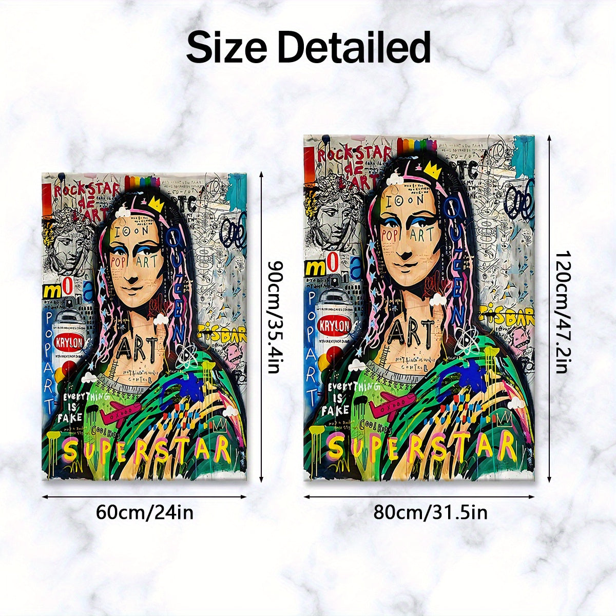 Extra Large Framed Canvas Art - Pop-Art Style Mona Lisa with Graffiti Elements, Vibrant Wall Decor for Living Room, Bedroom, Office, Waterproof & Odorless Print, Indoor/Outdoor Use, Wooden Frame Included, Large Canvas Wall Ar