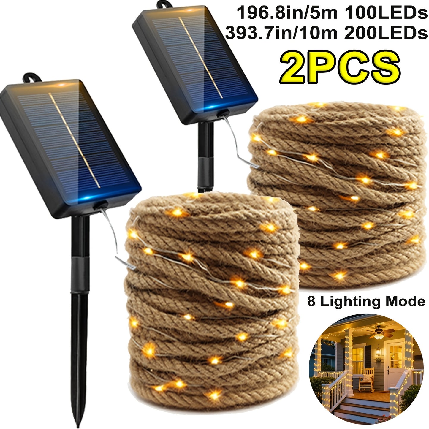 Lot de 2 cordes guirlandes lumineuses solaires extérieures – LED 10 m étanches