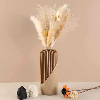 Vase bohème moderne à rayures – Design cylindrique brun et beige, texture 3D, léger et durable