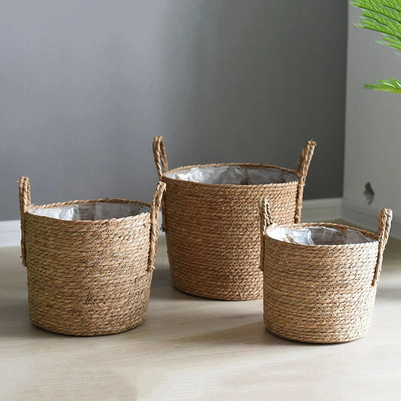 Paniers à fleurs tressés en paille – Pots de fleurs naturels et décoratifs pour plantes d’intérieur