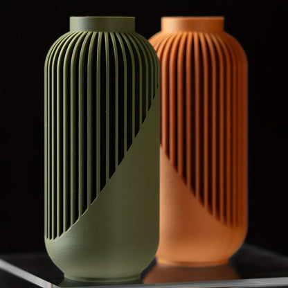 Vase bohème moderne à rayures – Design cylindrique brun et beige, texture 3D, léger et durable