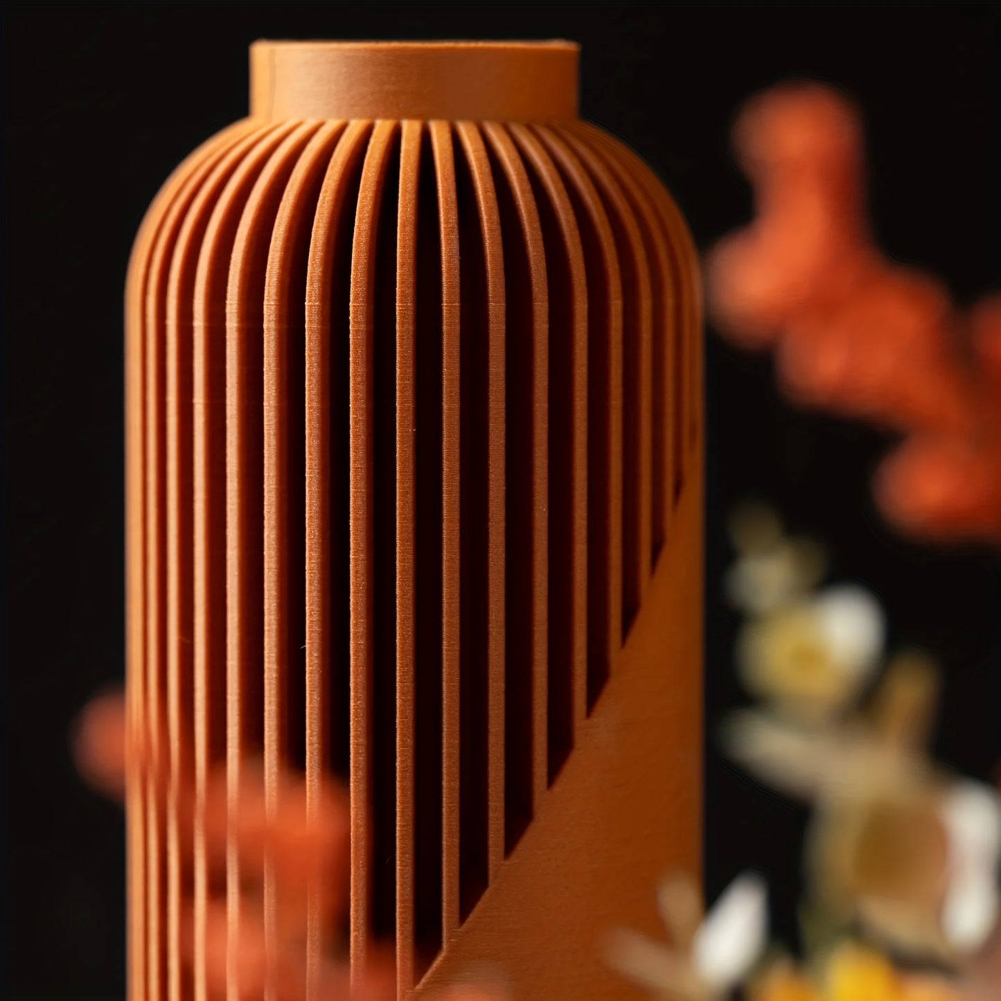 Vase bohème moderne à rayures – Design cylindrique brun et beige, texture 3D, léger et durable