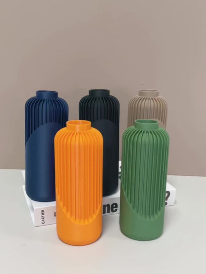 Vase bohème moderne à rayures – Design cylindrique brun et beige, texture 3D, léger et durable