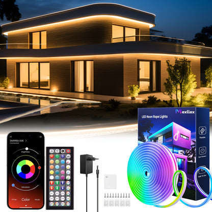 Ruban LED néon flexible RGB – 5 à 30 m, étanche IP67, télécommande & application, déco intérieure et extérieure