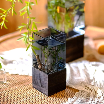 Vase décoratif moderne en acrylique avec base en bois – Élégant et polyvalent pour fleurs et décoration intérieure