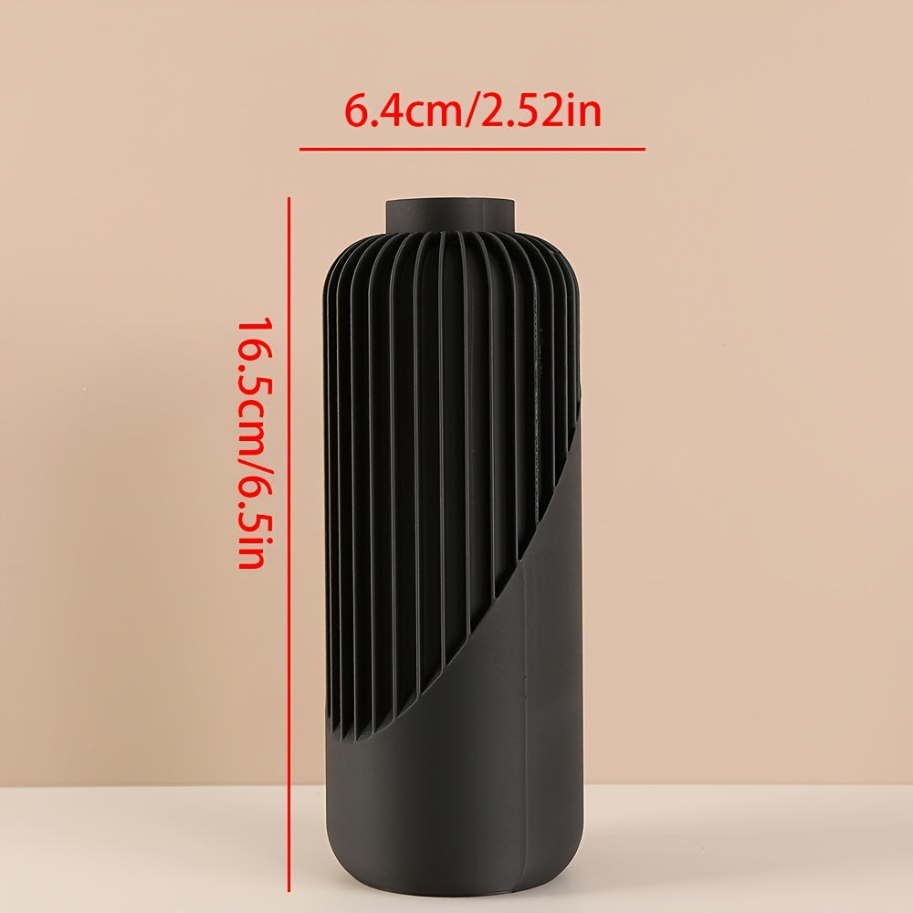 Vase bohème moderne à rayures – Design cylindrique brun et beige, texture 3D, léger et durable