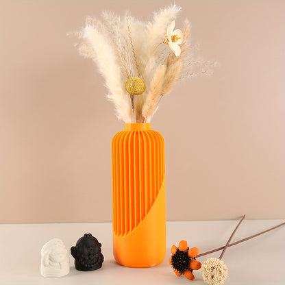 Vase bohème moderne à rayures – Design cylindrique brun et beige, texture 3D, léger et durable