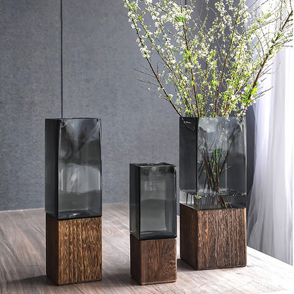 Vase décoratif moderne en acrylique avec base en bois – Élégant et polyvalent pour fleurs et décoration intérieure