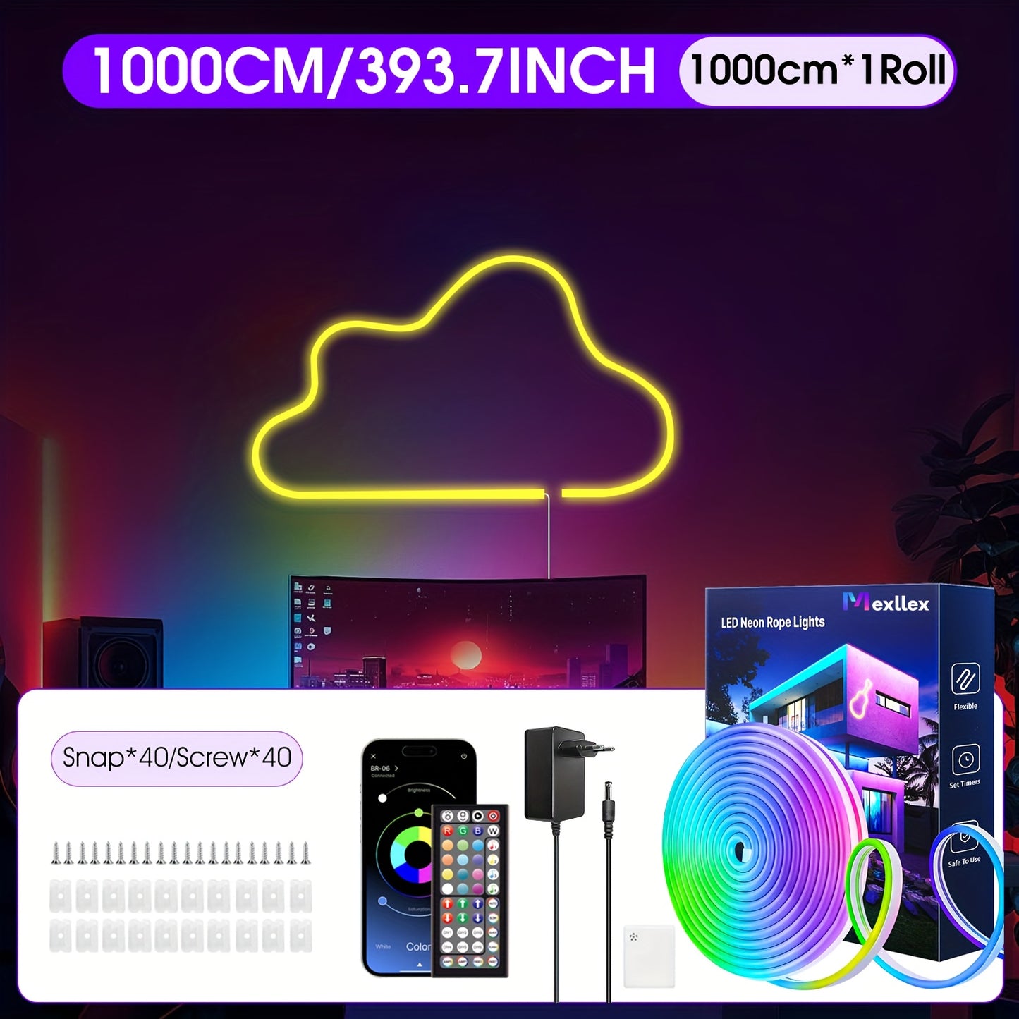 Ruban LED néon flexible RGB – 5 à 30 m, étanche IP67, télécommande & application, déco intérieure et extérieure