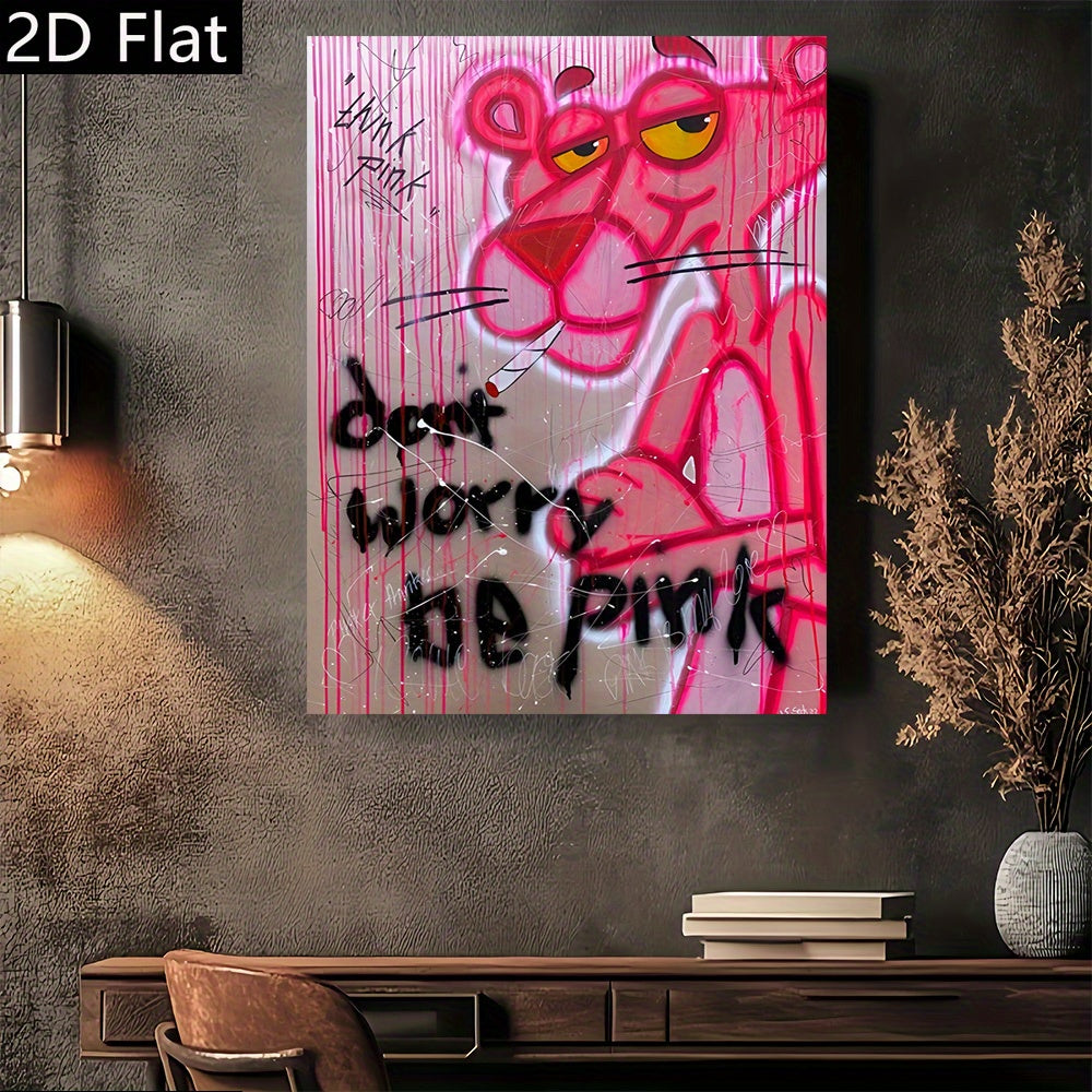 Tableau mural Pink Panther graffiti – Toile urbaine rose et violette sans cadre, style street art moderne