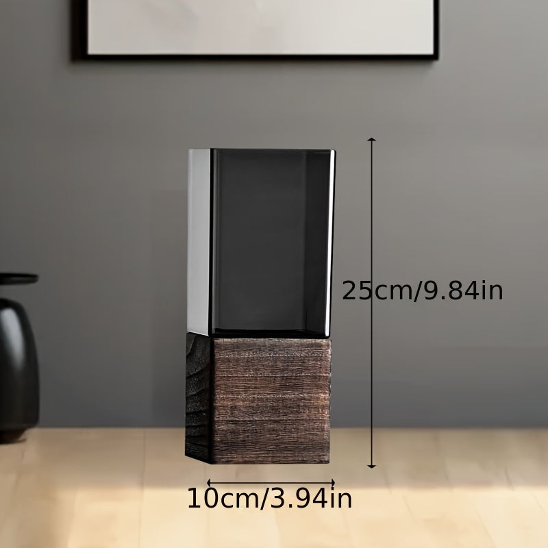 Vase décoratif moderne en acrylique avec base en bois – Élégant et polyvalent pour fleurs et décoration intérieure