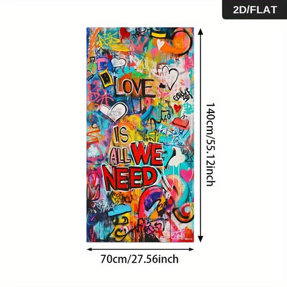 Tableau mural XXL graffiti abstrait – “Love Is All We Need”, toile colorée moderne sans cadre