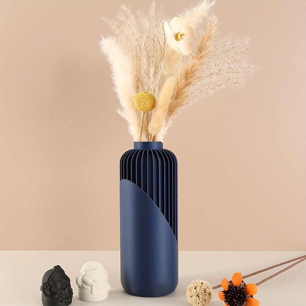 Vase bohème moderne à rayures – Design cylindrique brun et beige, texture 3D, léger et durable