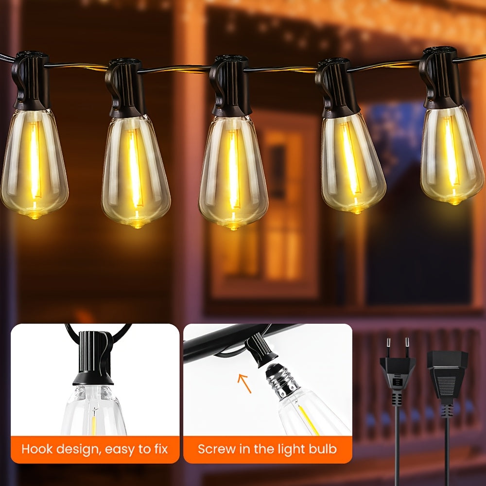Guirlande lumineuse LED ST38 – 14 m (25 ampoules) ou 26 m (50 ampoules), lumière blanche chaude, déco Noël & ambiance