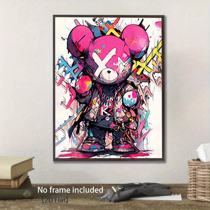 Tableau mural ours graffiti – Toile moderne rose et noire style pop art urbain